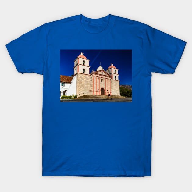 Man and Dog at Mission Santa Barbara T-Shirt by thadz